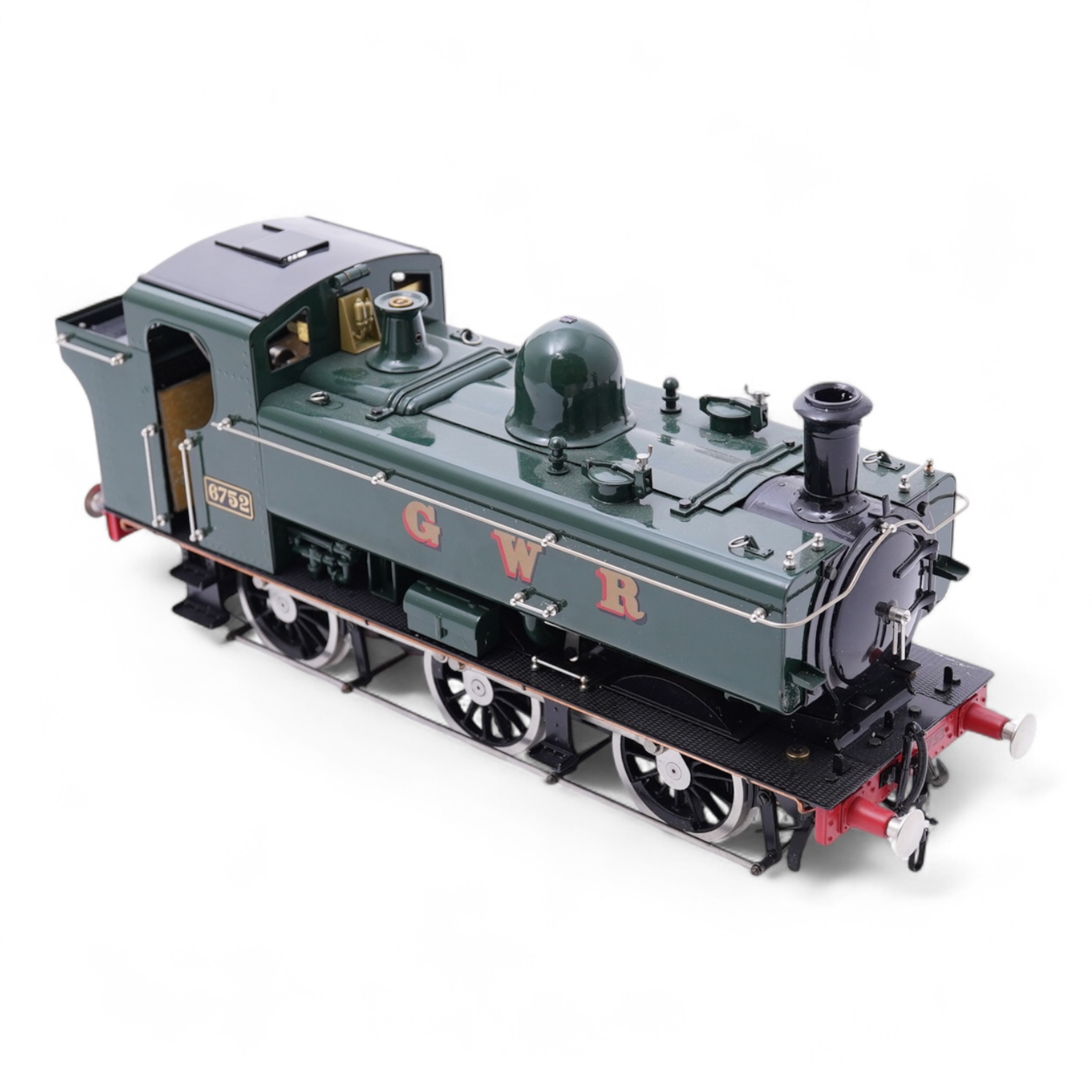 A Gauge One Aster Hobbies live steam GWR Class 57xx 0-6-0 Pannier Tank locomotive, 6752, the factory ‘Built Up’ version, spirit fired working two cylinder motion, with steaming tools, accessories and original box.